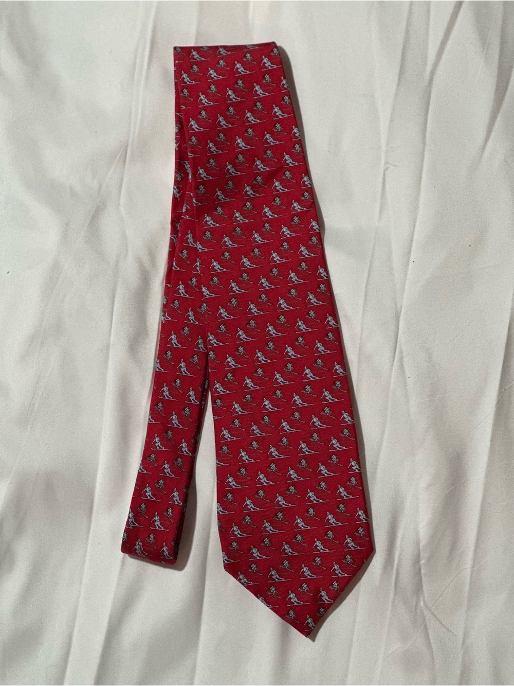 Vineyard Vines Red Novelty Skiing Whale Silk Tie